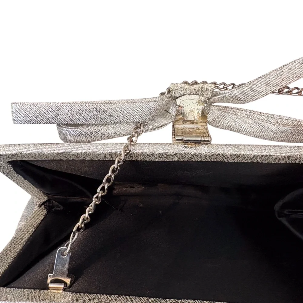After Five Vintage Embellished Elegant Silver Metallic Clutch With Rhinestones